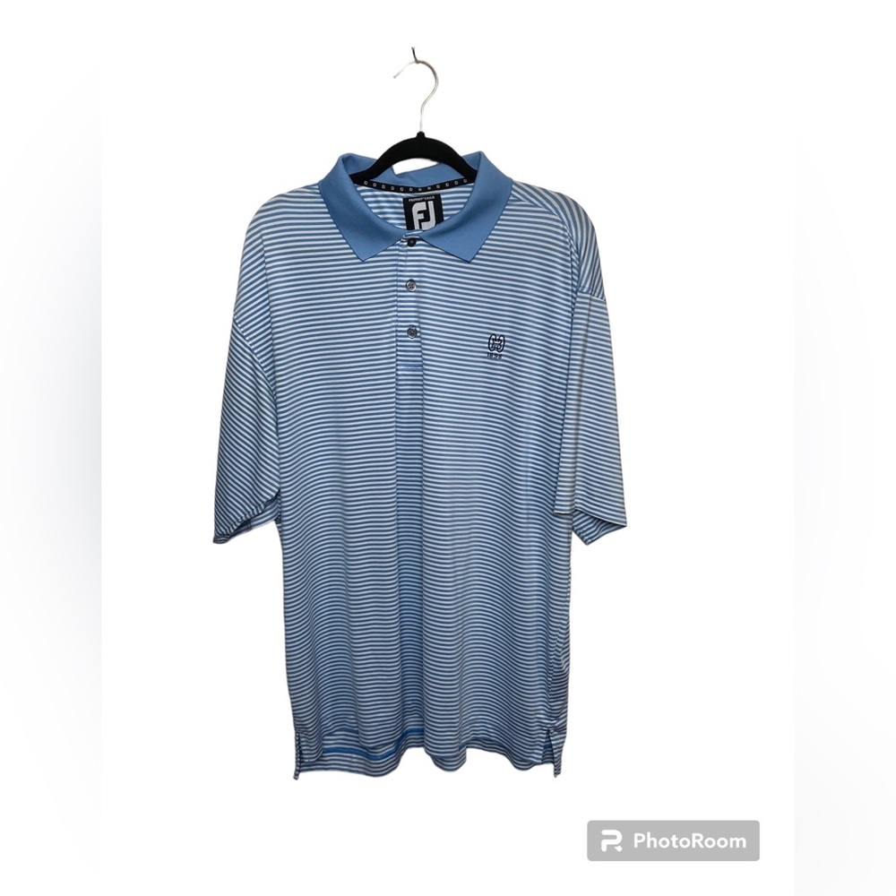 FootJoy blue and white striped short sleeve golf polo. Baltimore. XL